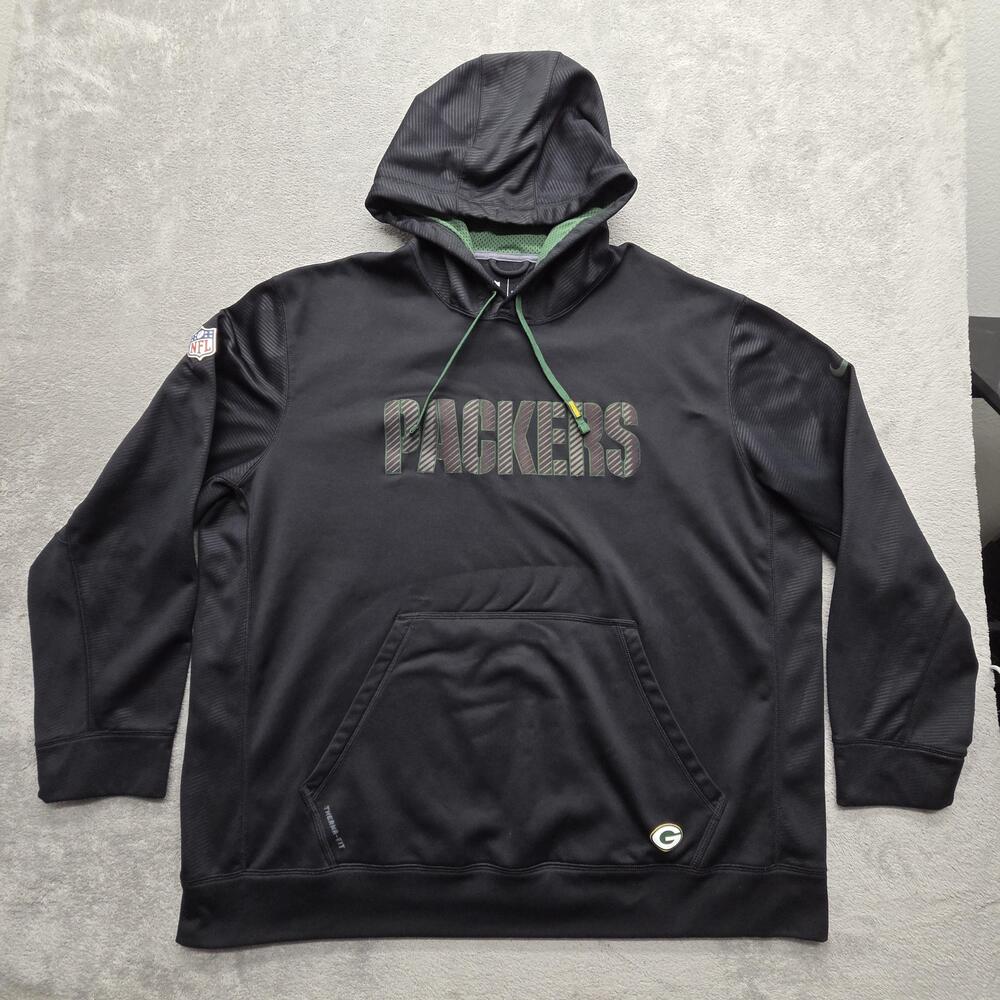Green Bay Packers Hoodie Mens 3XL Black NFL Football Nike Therma-Fit